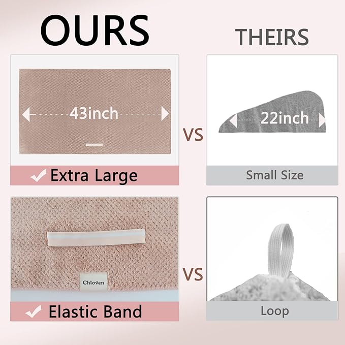 Chloven jumbo large Microfiber Hair Towel Wrap for Women,Anti Frizz Hair Drying Towel with Elastic Strap,Super Absorbent,Ultra-Soft Extra Large Hair Wrap Towels,Fast Drying Hair Turbans for Thick Hair