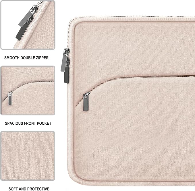 Laptop Sleeve 14 inch, Slim Portable Monitor Protective Cover with Front Pocket, Traveling Carrying Laptop Case Compatible for MacBook Air/Pro, HP, Dell, Lenovo, Acer, Light Pink