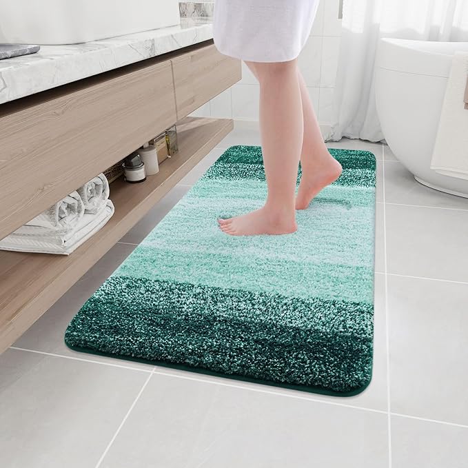 Arotive Microfiber Bathroom Rugs, Shaggy Soft and Absorbent Bath Rug, Non-Slip, Thick Plush Machine Washable Dry Bath Mats for Bathroom, Tub and Shower, 44x24, Dark Green, Rectangular