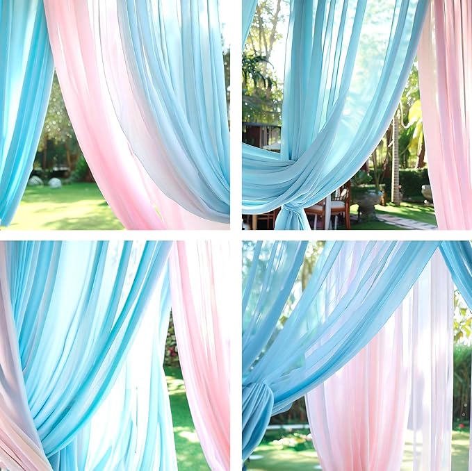 Barcelonetta | Chiffon Fabric | Decoration, Drapery Fabric | Wedding, Gender Reveal, Baby Shower, Birthday | for Arbor, Arch, Canopy, Table and Chair Decoration (Light Blue, 5 Yards)