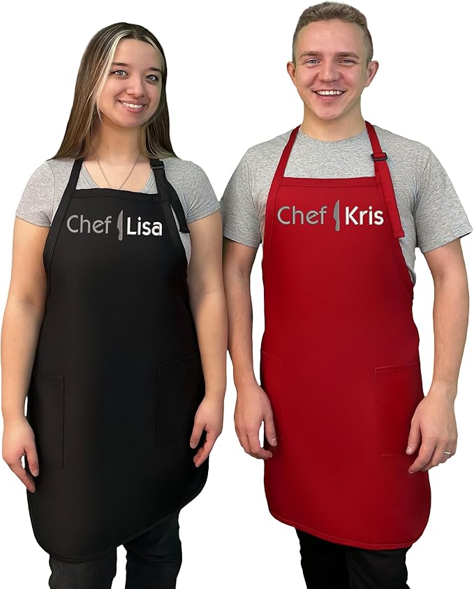 Custom Apron with Embroidered Name. Premium Quality Custom Aprons for Men and Women - Cooking, Baking, Grilling