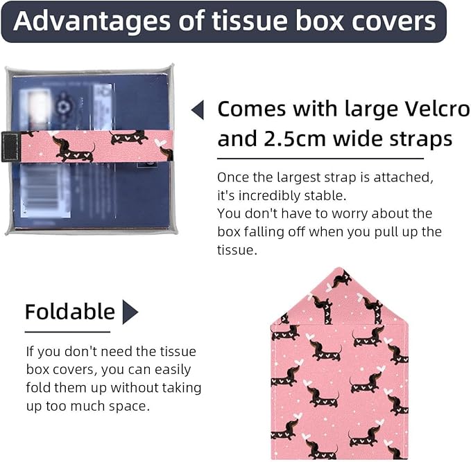 2 Pack Leather Tissue Box Cover – Dachshund Dogs and Hearts Tissue Box Holder Decorative for Bathroom, Home Office Decor