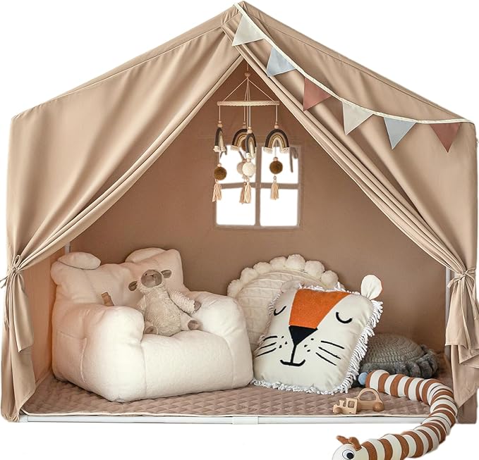 Kids Indoor Play Tent with Mat, Play Tent for Kids Ages 3-8, Large Playhouse Toddler Tent Indoor, Castle Tent for Girls Boys, Play Cottage, Toy House Birthday Gift
