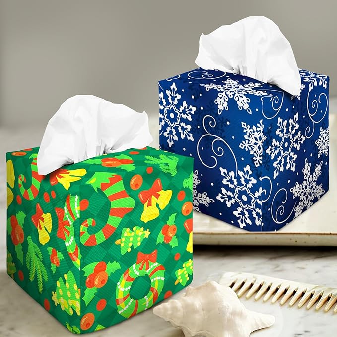 Tissue Box Cover Square Decorative Tissue Box Holder Cute Funny Cube Tissue Case Cover-Xmas Decor Green Tissue Box Cover