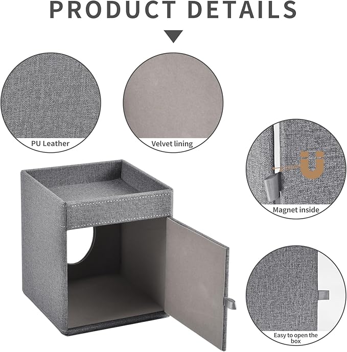 XNONE Tissue Box Cover with Storage Tray Square Tissue Box Holder PU Leather Facial Tissues Organizer Tray for Bathroom Vanity Bedroom Office Car,Stylish Napkin Caddy Decorative Organizer (Grey)