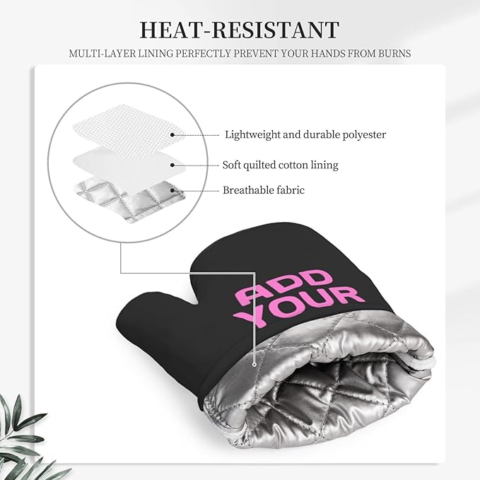 Custom Your Design Oven Mitts and Potholders Silicone Glove Heat Resistant, Kitchen Gloves for Cooking, 2-Piece Set