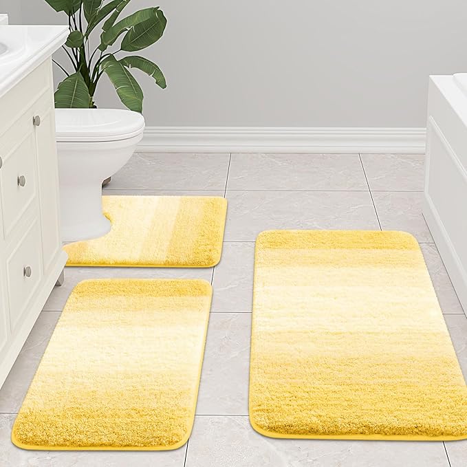 Arotive Microfiber Bathroom Rugs, Shaggy Soft and Absorbent Bath Rug, Non-Slip, Thick Plush Machine Washable Dry Bath Mats for Bathroom, Tub and Shower, 24x16, Yellow, Rectangular