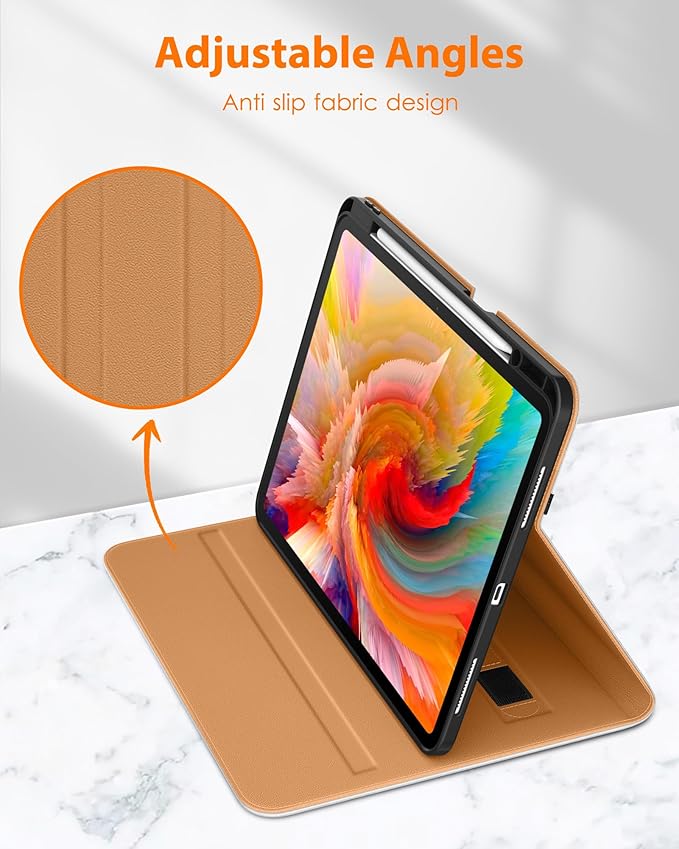 DTTO for iPad Pro 13 inch Case (M4) 2024, Premium Leather Business Folio Stand Cover with Pencil Holder - Auto Wake/Sleep and Multiple Viewing Angles, Built in Hand Strap & Pocket, White