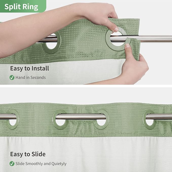 eachope Extra Long No Hook Shower Curtain with Snap-in Fabric Liner Set,Sage Green Waffle Weave Shower Curtains for Bathroom,Hotel Luxury Decor Bathroom Curtain Set,Waterproof & Washable,71Wx86H