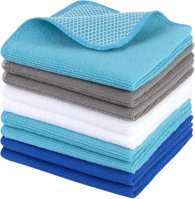 KinHwa Kitchen Washcloths for Dishes Absorbent Microfiber Dish Cloths Quick Dry Dish Rags with Poly Scour Scrub Side Ideal for Kitchen Cleaning (Mixing Colors #2, 9inchx9inch 9 Pack)