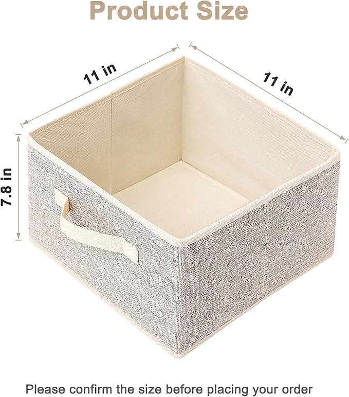 EITMOW Storage Baskets, 11-Inch Woven Fabric Bins, Storage Cubes with Reinforced Handles, Organizer Bins for Closet Shelves, Foldable, for Toys, Clothes, Natural Beige (4PCS/Beige-11*11*7.8inch)