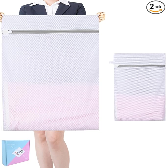 RICHERI Mesh Laundry Bags, Mesh Wash Bags, Durable Mesh Structure with Strong Zipper, Suitable for Underwear, Delicate Clothes, Pants, Shoes, Socks Washing (Honey mesh, Extra Large 24*36in+36*44in)