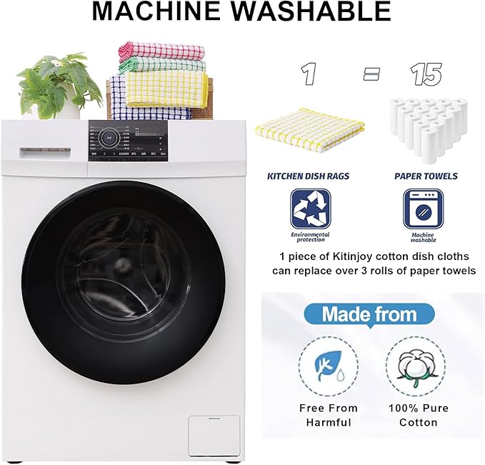 Kitinjoy Cotton 12 Pack Terry Kitchen Towels, 16 x 25 Inches Super Soft and Absorbent Dish Towels, Quick Drying Hand Towels for Kitchen Drying, Multiple Colour