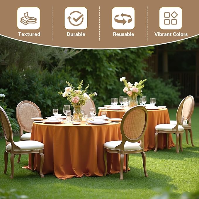sancua Thanksgiving Round Tablecloth 132 Inch Diameter, 6 Pack Bronze, Circle Polyester Fabric Light Brown Fall Table Cloth Cover for Harvest Wedding Party Reception Banquet (Fit 54-96 Inch Tables)