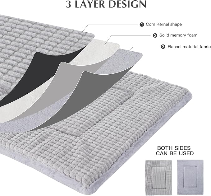 BVAGSS Dog Bed Mat,Reversible Crate Pad, Memory Foam Beds, Soft Warm Pet Cushion for Small Medium Dogs, Washable Pet Sleeping Mattress Kennel Bed Pad XH079 (24''x18''x1.6'',Grey)
