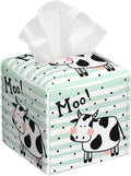 POIUBLE Leather Tissue Box Holder Cute Cow on Stripes Tissue Box Cover Square Waterproof Tissue Holder Organizer Modern Napkin Holder for Bedroom Dresser Night Stand Office Desk