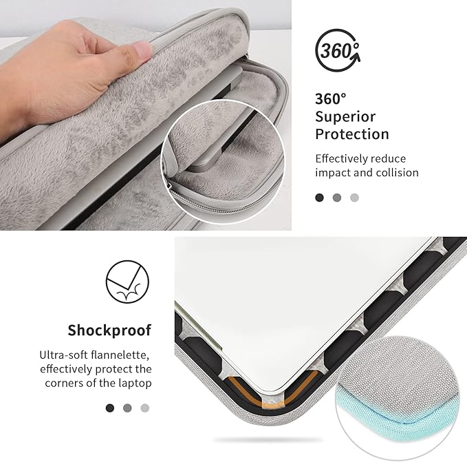 YXLILI Laptop Sleeve Case 14 Inch with Handle, Waterproof, Anti-Scratch, Shockproof Protective Computer Bag, Large Storage & Multi-Pocket Design-Light Grey