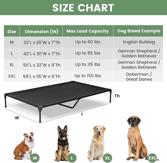 PVY Elevated Dog Bed for Outdoor, XL Raised Dog Cot with Washable Mesh, Cooling Pet Cot Chew Proof for Outside Camping, 49"x33" Brown