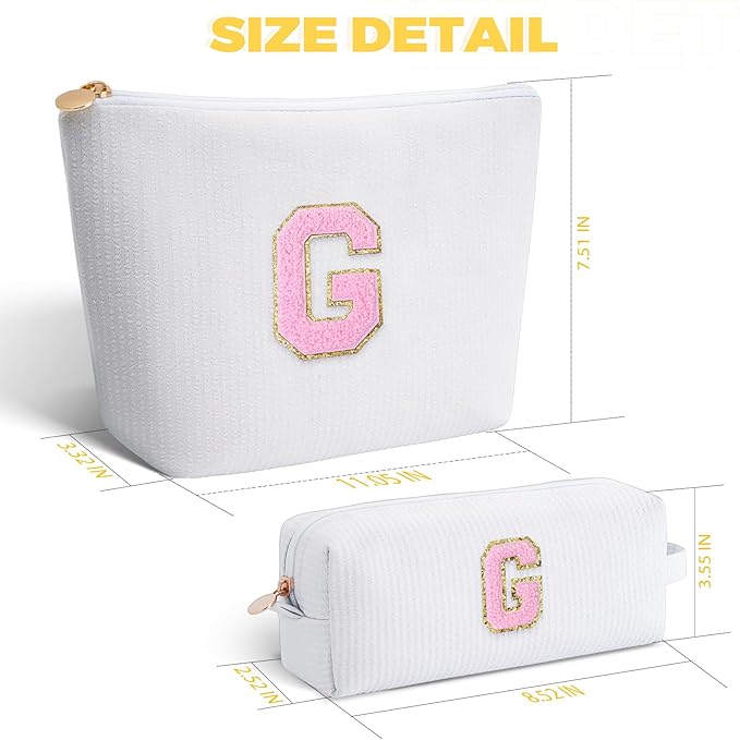 Btffitting Personalized Makeup Bag for Women Girls - Fashion Cosmetic Bag Trendy Travel Toiletry Bag with Initials Letter - Teen Gifts - White,G