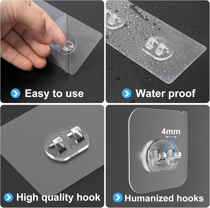 Lsnisni 12 Pack Adhesive Replacement, Strong Adhesive Hooks, Waterproof Adhesive Strips, No Drilling, for Bathroom Storage Shelves and Kitchen Racks