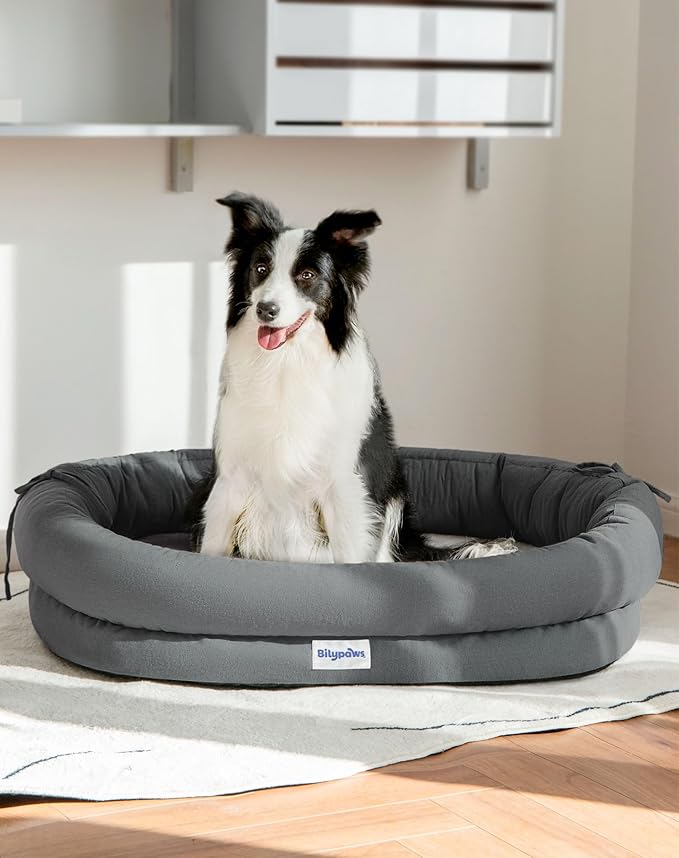 bilypaws Orthopedic Dog Bed for Large Dogs, Pet Sofa Bed with Egg Crate Foam, 4-Sided Bolster, Removable Washable Cover & Anti-Slip Bottom, Large Smoked Gray