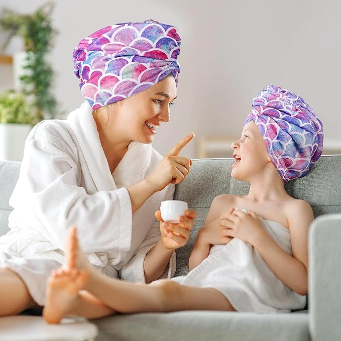 MADHOLLY Microfiber Hair Towel for Kids Gift - Soft Super Absorbent Rapid Drying Hair Towel Wrap Turban for Girls Women with Button, Anti-Frizz for Thicker Curly Long Hair, 2Pack