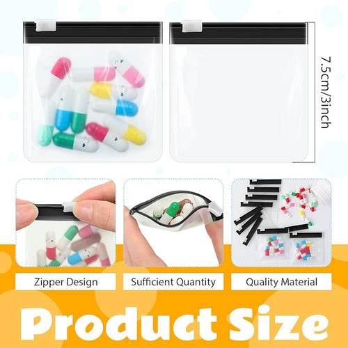24 Pieces Pill Pouch Bags Zippered Set Reusable Translucent Medicine Organizer Sealing Travel Plastic Bags with Slide Lock for Storage(Black)