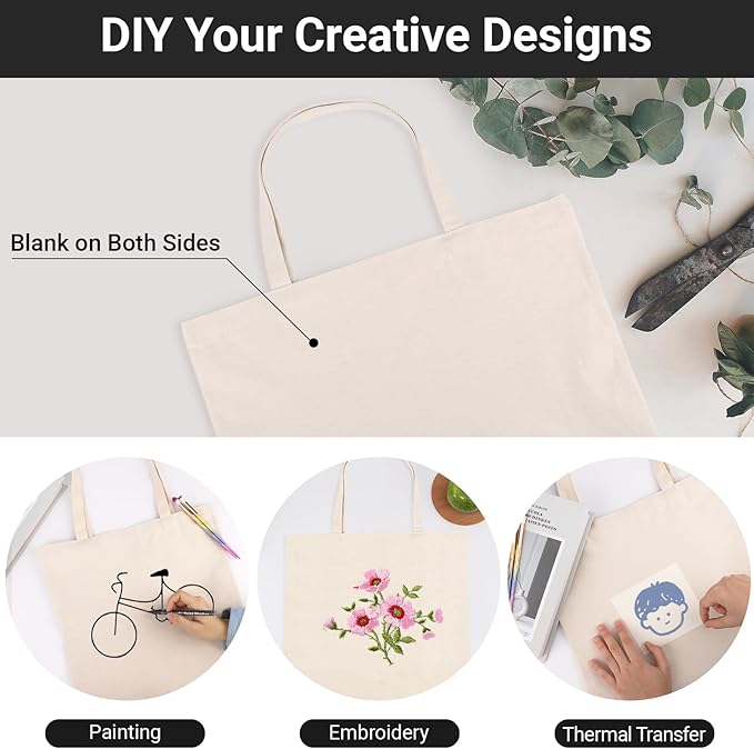 Segarty Small Canvas Tote Bag, 12 Pack 15x16 Blank Canvas Tote for Women, Reusable Bag Aesthetic with Natural Cotton and Shoulder Strap, Bulk for DIY, Grocery Shopping, Beach, Travel，Gift