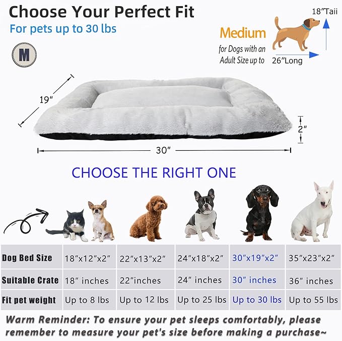 zihapgpzp Dog Crate Pad 30 x 19 for Medium Size Dogs, Super Soft & Plushy Puppy Bed Non-Slip and Machine Washable, Comfort Fluffy Dog Kennel Pad Pet Sleeping Mats,Light Grey 30inch