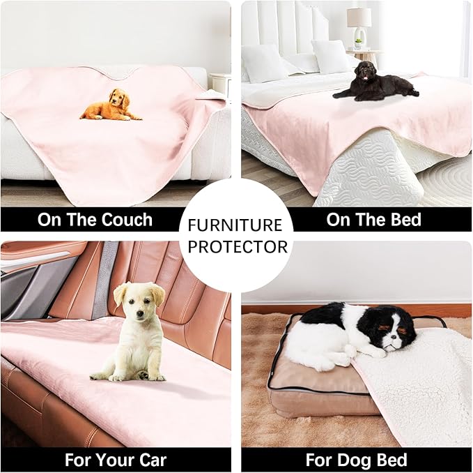 Bigbeer Waterproof Dog Blankets for Medium Dogs, Washable Pet Blanket for Indoor Cats, Plush Sherpa Puppy Throw Furniture Protector for Bed Couch Sofa(30"x40",M,Pink)