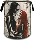 VODRM Gothic Skeleton Lovers Rose Laundry Basket, Dirty Collapsible Clothes Toy Organizer Hamper for Kids Adults, Oxford Cloth Waterproof Storage Bin for Bathroom Halloween Decor Gifts, 19.7"X15.7"