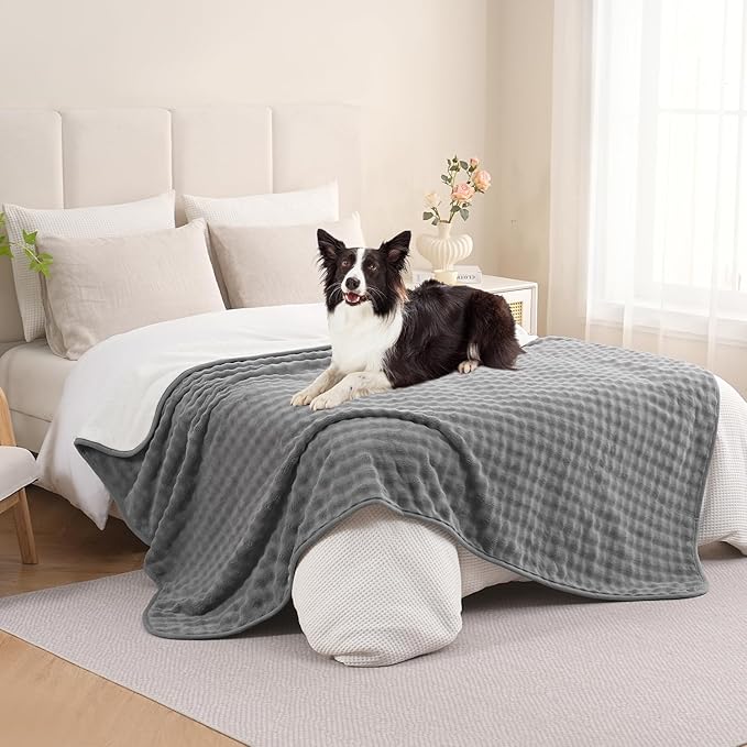 Yaning Waterproof Blanket for Bed Couch Sofa Car, Soft Leakproof Dog Blanket with 3D Bubble Pattern, Reversible Water Proof Pet Blankets for Dogs Cats Puppies (60"x80", Grey)