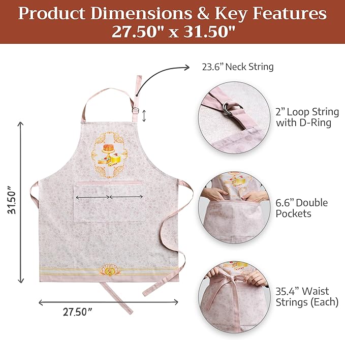 Maison d' Hermine 100% Cotton Apron for women with Pocket Kitchen Chef Apron for Men Cooking Gardening Server Waitress