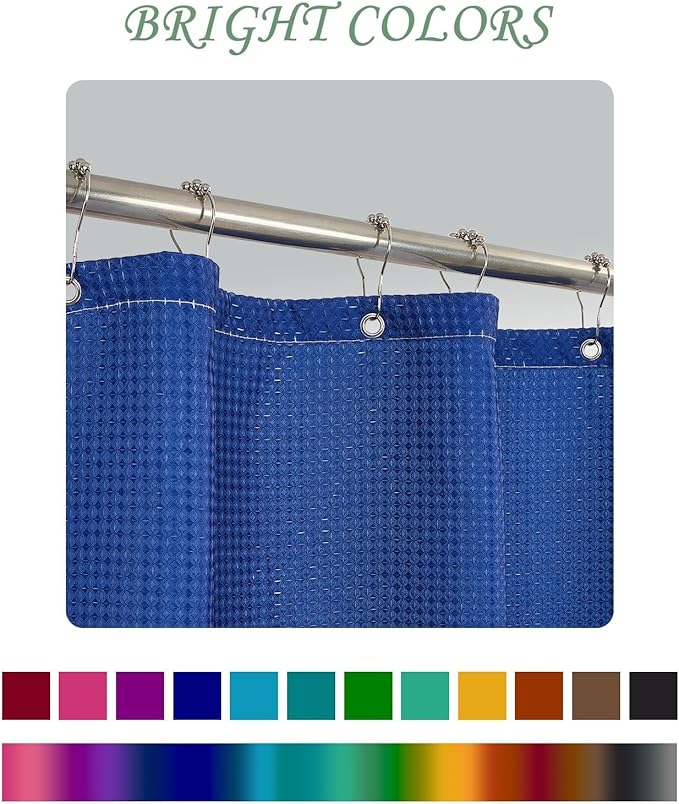 ggaimwf 72x72 Inch Solid Color Shower Curtain for Bathroom Waffle Bath Water Resistant Fabric Curtains Indigo Dye Modern Thick Shower Stall Curtain with Metal Hooks