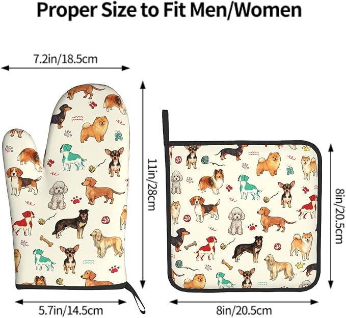 Dog Oven Mitts and Pot Holders Sets 2Pcs,Funny Oven Gloves Potholder Cute Animal Design Kitchen Mitt for Chef Cooking Baking Housewarming