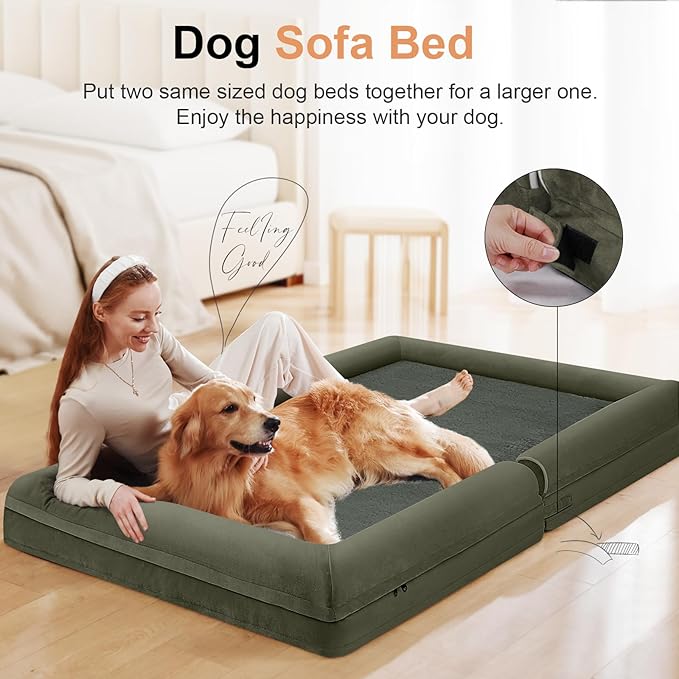 Large Dog Bed Orthopedic Washable: Beds Bolster XL Bed Big XLarge Dogs Memory Foam Sofa Couch Waterproof Removable Cover - Dark Green