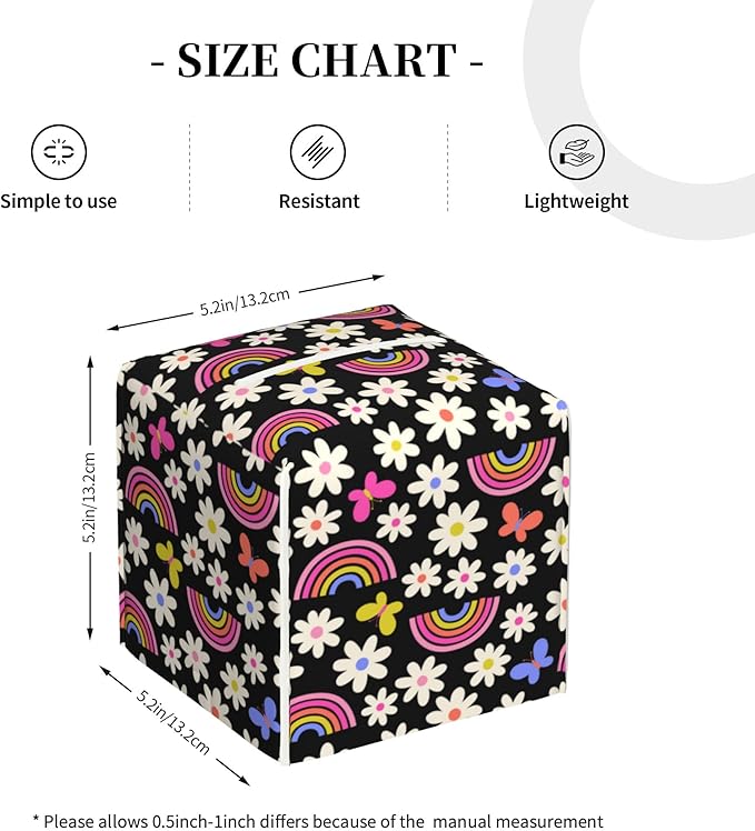 POIUBLE Leather Tissue Box Holder Rainbow Daisy Flower Tissue Box Cover Square Waterproof Tissue Holder Organizer Modern Napkin Holder for Bedroom Dresser Night Stand Office Desk