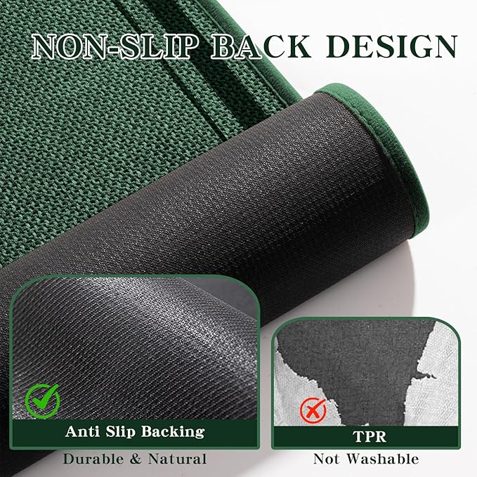 chakme Bathroom Rugs Mat U-Shaped 24x17, Ultra Thin Non Slip Bath Mat Small Quick Dry Absorbent Bath Mat for Bathroom Floor, (Dark Green, U-24"x17")