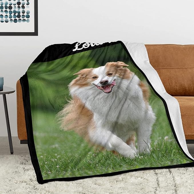 Ecautly Personalized Dog Blanket with Photo, Custom Pets Throw Blanket with Name, Using My Own Photos, Picture for Puppy, Dog and Cat Blankets, Pet Passing Away Memorial Gifts