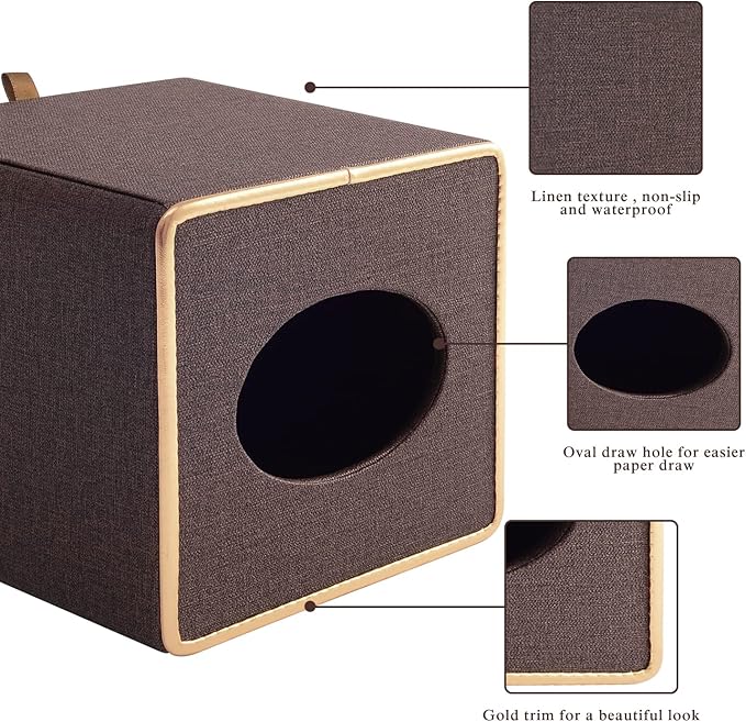 XNONE Tissue Box Cover Square Tissue Box Holder PU Leather Facial Organizer with Magnetic Bottom,Decorative Napkin Caddy for Vanity Dresser Night Stand Table Countertop Home Office Car,Coffee