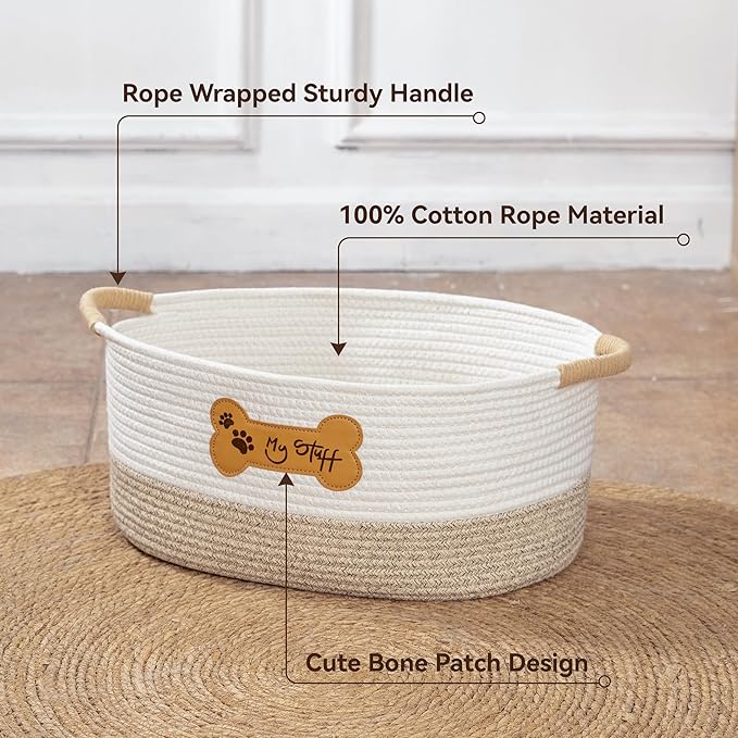 LILO DESIGN CO. Dog Toy Basket - Cotton Rope Dog Toy Bin With Handle - Cute Woven Pet Toy Box - Perfect Toy Basket For Pets - Storage Baskets For Organizing - Toy Box For Dogs