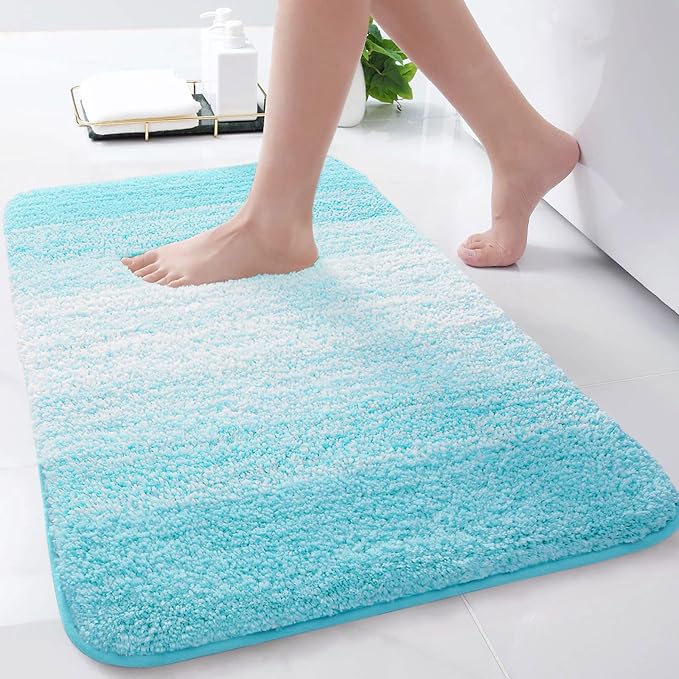 Arotive Microfiber Bathroom Rugs, Shaggy Soft and Absorbent Bath Rug, Non-Slip, Thick Plush Machine Washable Dry Bath Mats for Bathroom, Tub and Shower, 24x16, Sky Blue, Rectangular