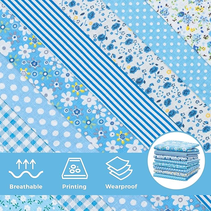 Aubliss 8pcs Fat Quarter Fabric Bundles (100% Cotton - 20‘’ x 20‘’) Quilting Cotton Craft Fabric Pre-Cut Squares Sheets for Patchwork Sewing Quilting Crafting
