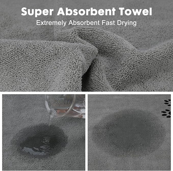 Wipela 2Pieces Microfiber Pet Bath Towel Dog Towel.Dog Towel Soft Absorbent Drying for Small Medium Large Dogs and Cats with Great for Bathing and Grooming (35 x 20 Inch Grey)