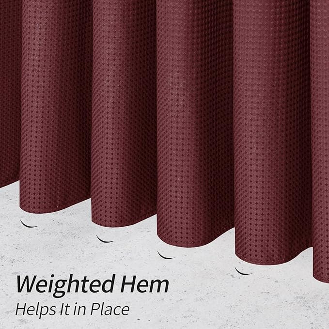 MitoVilla Burgundy Waffle Fabric Shower Curtain, Modern Waffle Weave Textured Shower Curtains for Luxury Bathroom Decor, Wine Red Heavy Bathroom Shower Curtain, 72 x 72