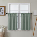 Lecloud Bessie Sage Green Kitchen Curtains 30 Inch Length 2 Pcs, Faux Linen Textured Light Filtering Short Tiers, Soft Breathable Rod Pocket for Cafe Bedroom Bathroom Basement, Each 30" W x 30" L