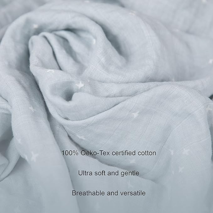 Sticky Toffee Muslin Swaddle Baby Blanket, Blue Gray Stars, 47 x 47 in, Soft Breathable Oeko-Tex Cotton Newborn Wrap and Receiving Blanket