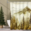 Litabel Yellow Long Misty Pine Forest Shower Curtain 72 x 78, Mountain Foggy Woodland Scenery Tree 78 Inch Long Shower Curtains for Bathroom, Abstract Waterproof Nature-Themed Decor