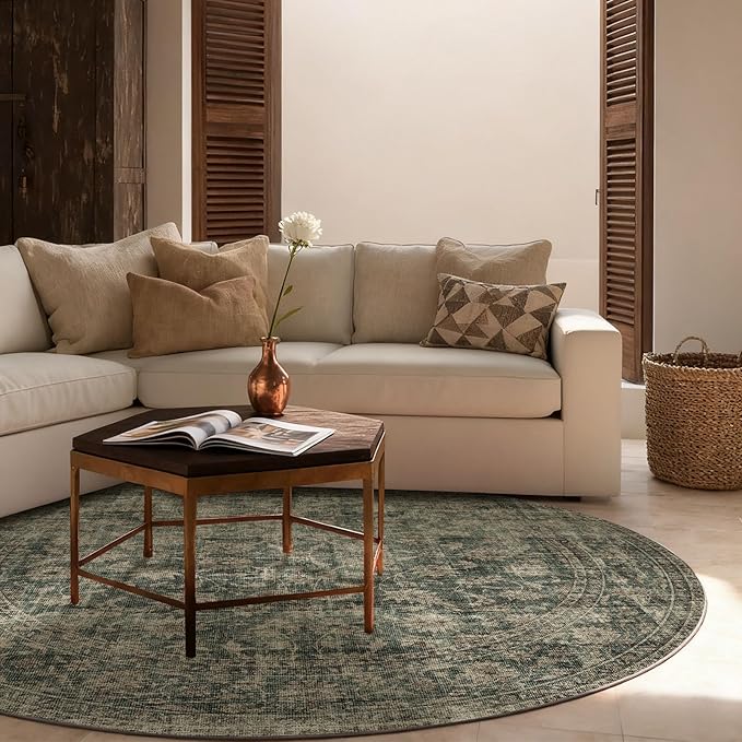 4x4 Round Bedroom Rug Washable: Living Room Rug Stain Resistant Non Slip Low Pile Small Carpet for Bedroom Kitchen Entryway Living Room Bedside Office Dorm Kids Room Entrance