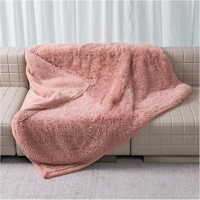 Wowchine Pink Fluffy Long Faux Fur Pet Throw Blankets for Dogs Waterproof Pet Blanket for Puppy Cats Couch Protector Mat Love Bed Cover Washable(Pink,S)